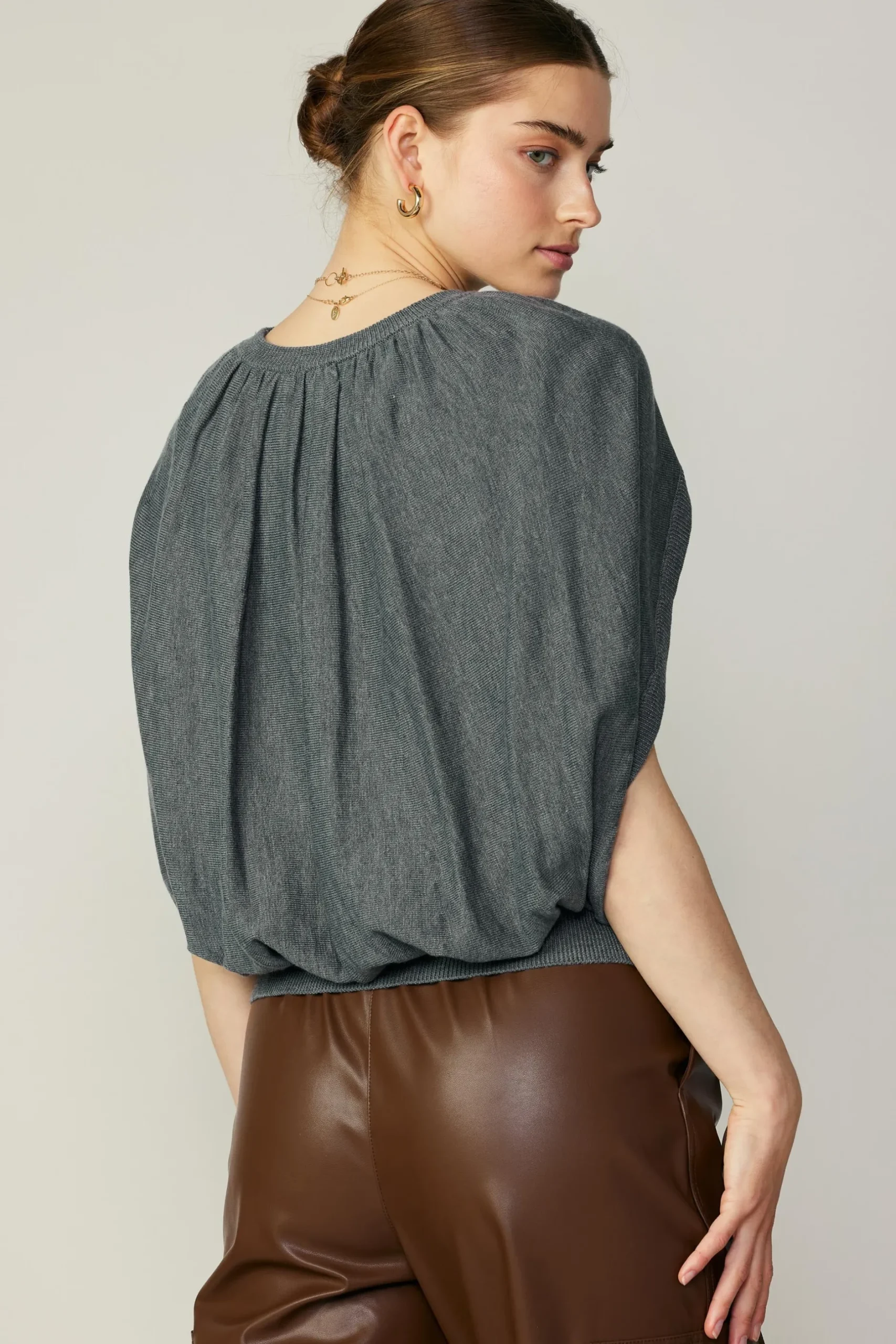 Sweaters-Current Air Cape Layered Sweater Top GREY