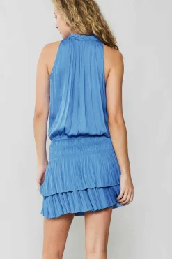 Mini Dresses-Current Air Cara Pleated Mini Dress FADEDBLUE