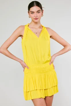 Mini Dresses-Current Air Cara Pleated Mini Dress SUNNYYELLOW