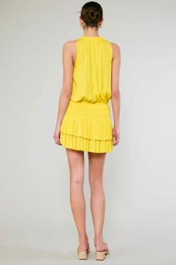 Mini Dresses-Current Air Cara Pleated Mini Dress SUNNYYELLOW