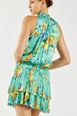 Mini Dresses-Current Air Cara Pleated Mini Dress AQUA