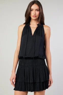 Mini Dresses-Current Air Cara Sleeveless Pleated Mini Dress BLACK