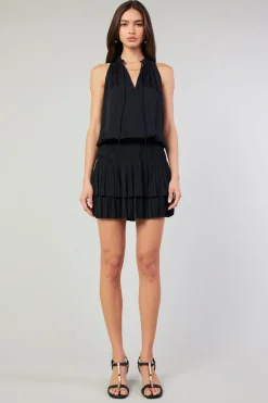 Mini Dresses-Current Air Cara Sleeveless Pleated Mini Dress BLACK