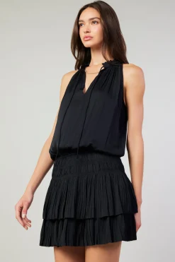 Mini Dresses-Current Air Cara Sleeveless Pleated Mini Dress BLACK