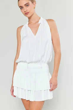 Mini Dresses-Current Air Cara Sleeveless Pleated Mini Dress WHITE