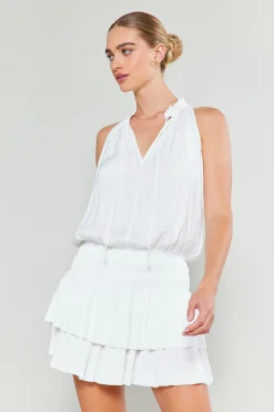 Mini Dresses-Current Air Cara Sleeveless Pleated Mini Dress WHITE