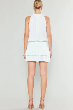 Mini Dresses-Current Air Cara Sleeveless Pleated Mini Dress WHITE
