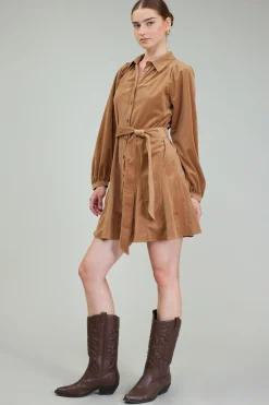 Mini Dresses-Current Air Carmel Corduroy Mini Dress LIGHTBROWN