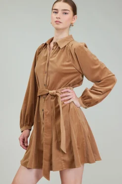 Mini Dresses-Current Air Carmel Corduroy Mini Dress LIGHTBROWN