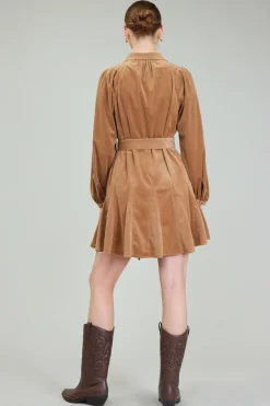 Mini Dresses-Current Air Carmel Corduroy Mini Dress LIGHTBROWN