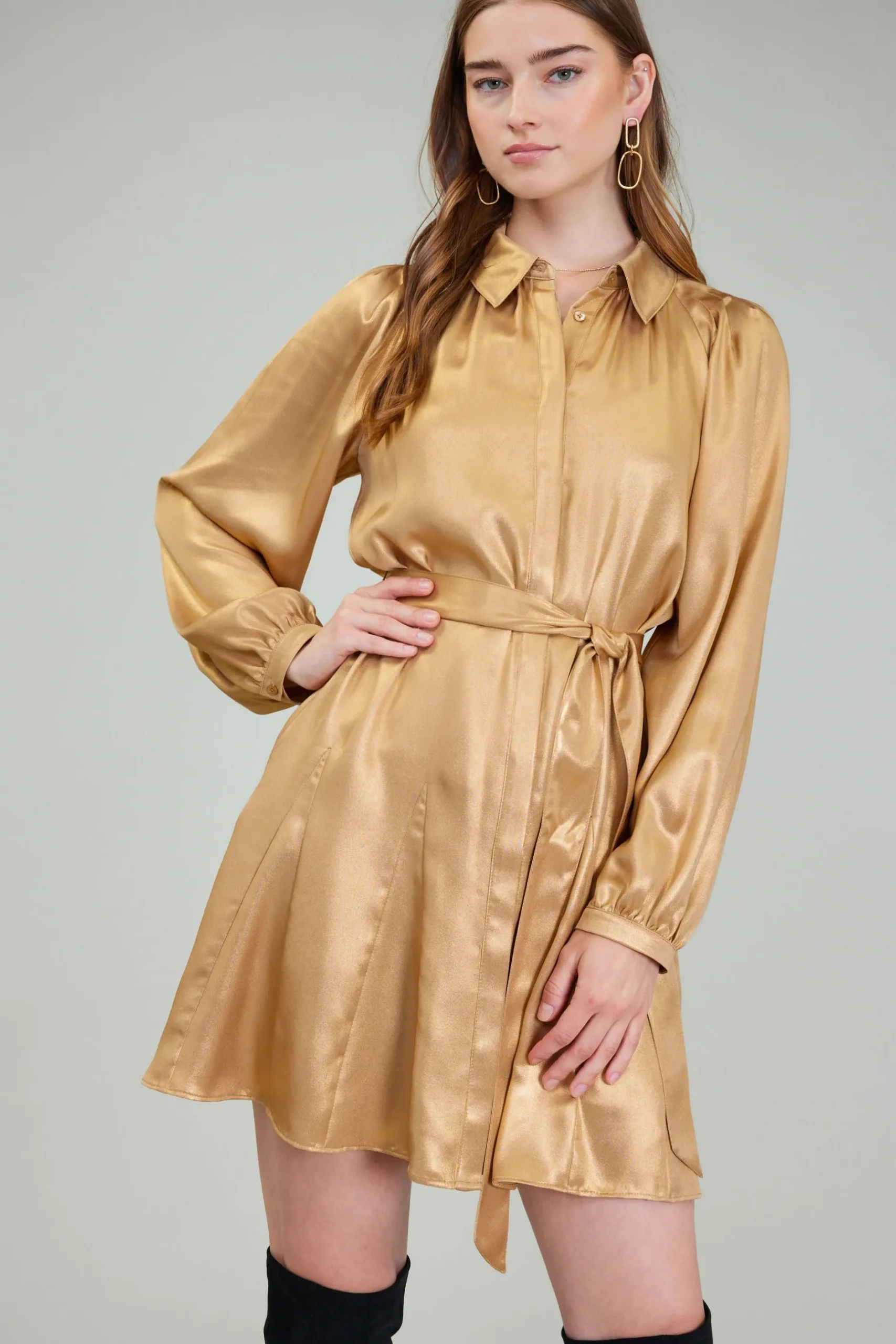 Mini Dresses-Current Air Carmel Metallic Mini Dress GOLD