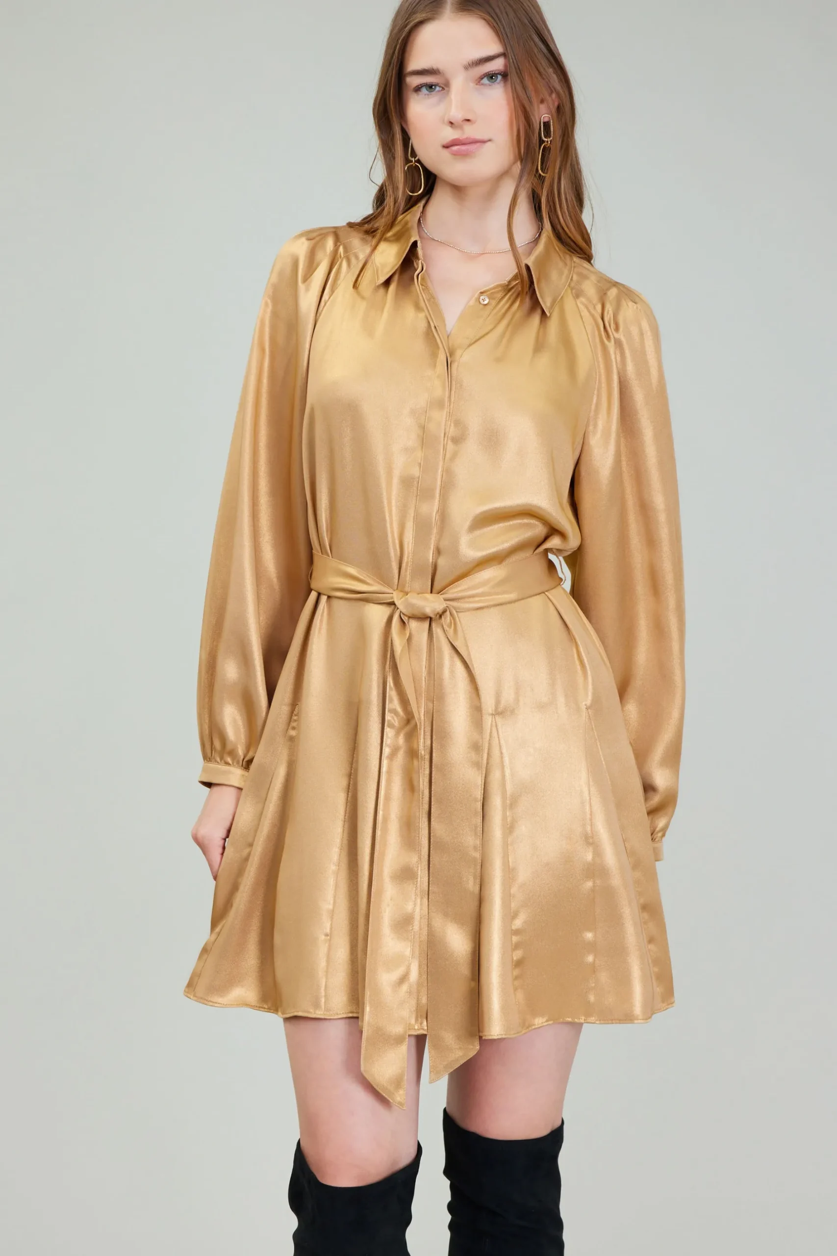Mini Dresses-Current Air Carmel Metallic Mini Dress GOLD