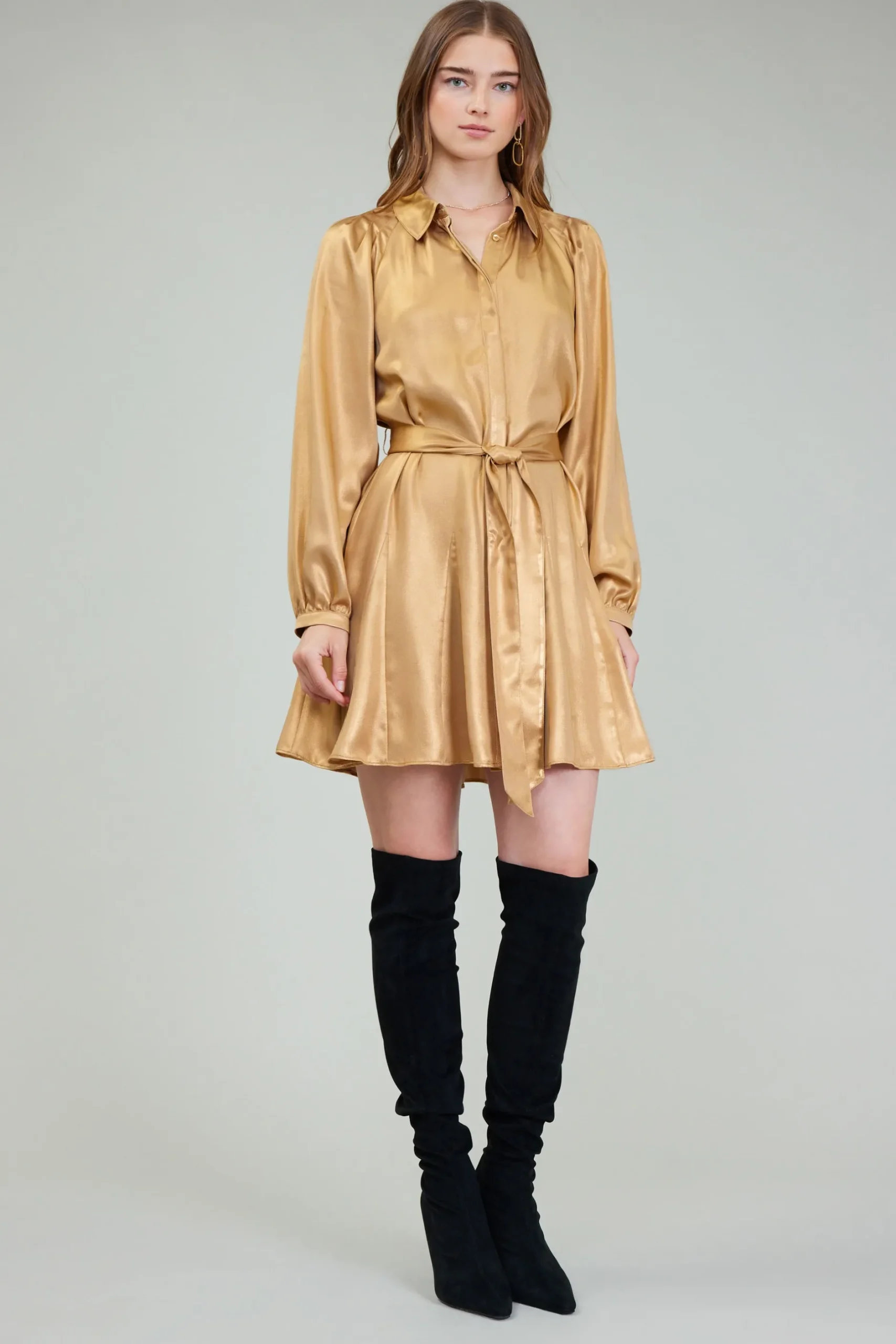 Mini Dresses-Current Air Carmel Metallic Mini Dress GOLD