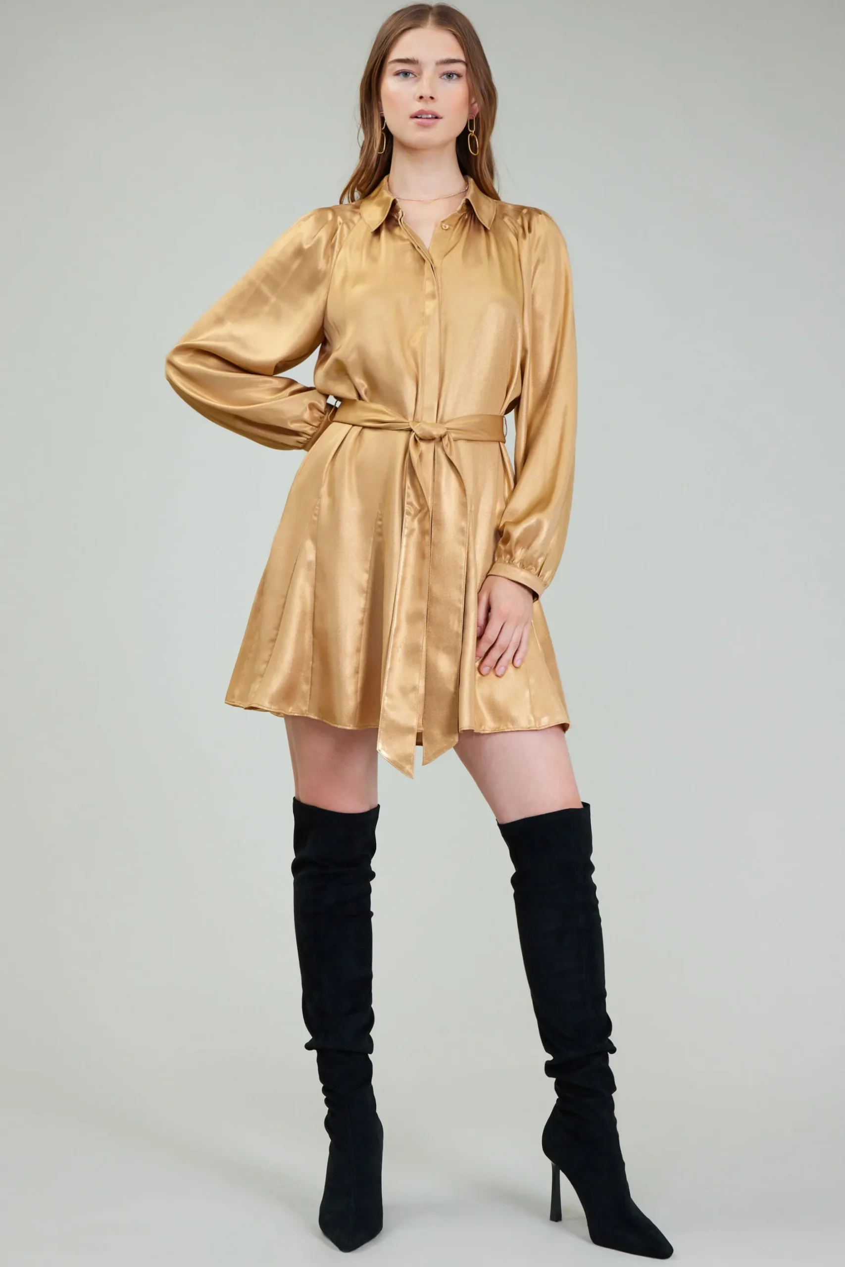 Mini Dresses-Current Air Carmel Metallic Mini Dress GOLD