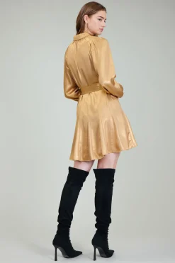 Mini Dresses-Current Air Carmel Metallic Mini Dress GOLD