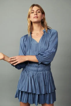 Mini Dresses-Current Air Cecile Smocked Mini Dress SLATEBLUE