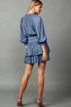 Mini Dresses-Current Air Cecile Smocked Mini Dress SLATEBLUE