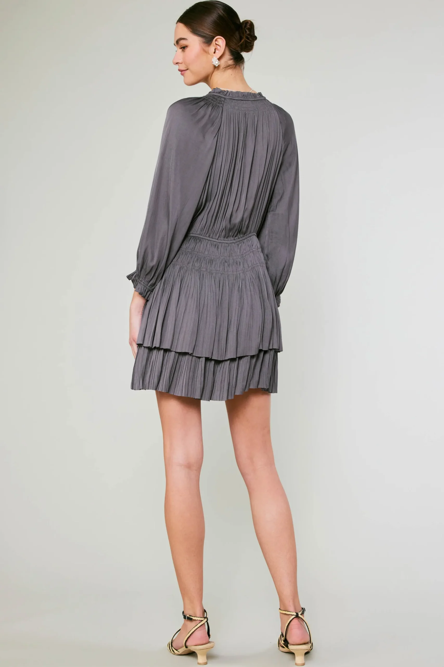 Mini Dresses-Current Air Cecile Smocked Mini Dress SLATECHARCOAL