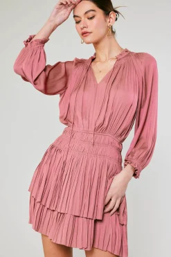 Mini Dresses-Current Air Cecile Smocked Mini Dress MAUVEBLUSH