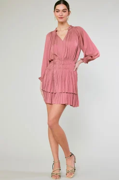 Mini Dresses-Current Air Cecile Smocked Mini Dress MAUVEBLUSH