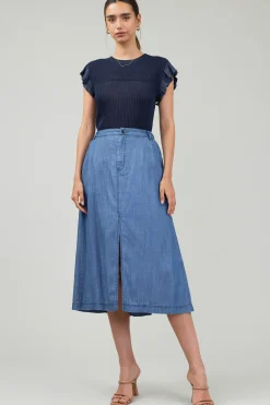 Skirts-Current Air Box Pleat Skirt CHAMBRAY