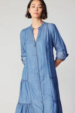 Midi Dresses-Current Air Buttondown Dress CHAMBRAY