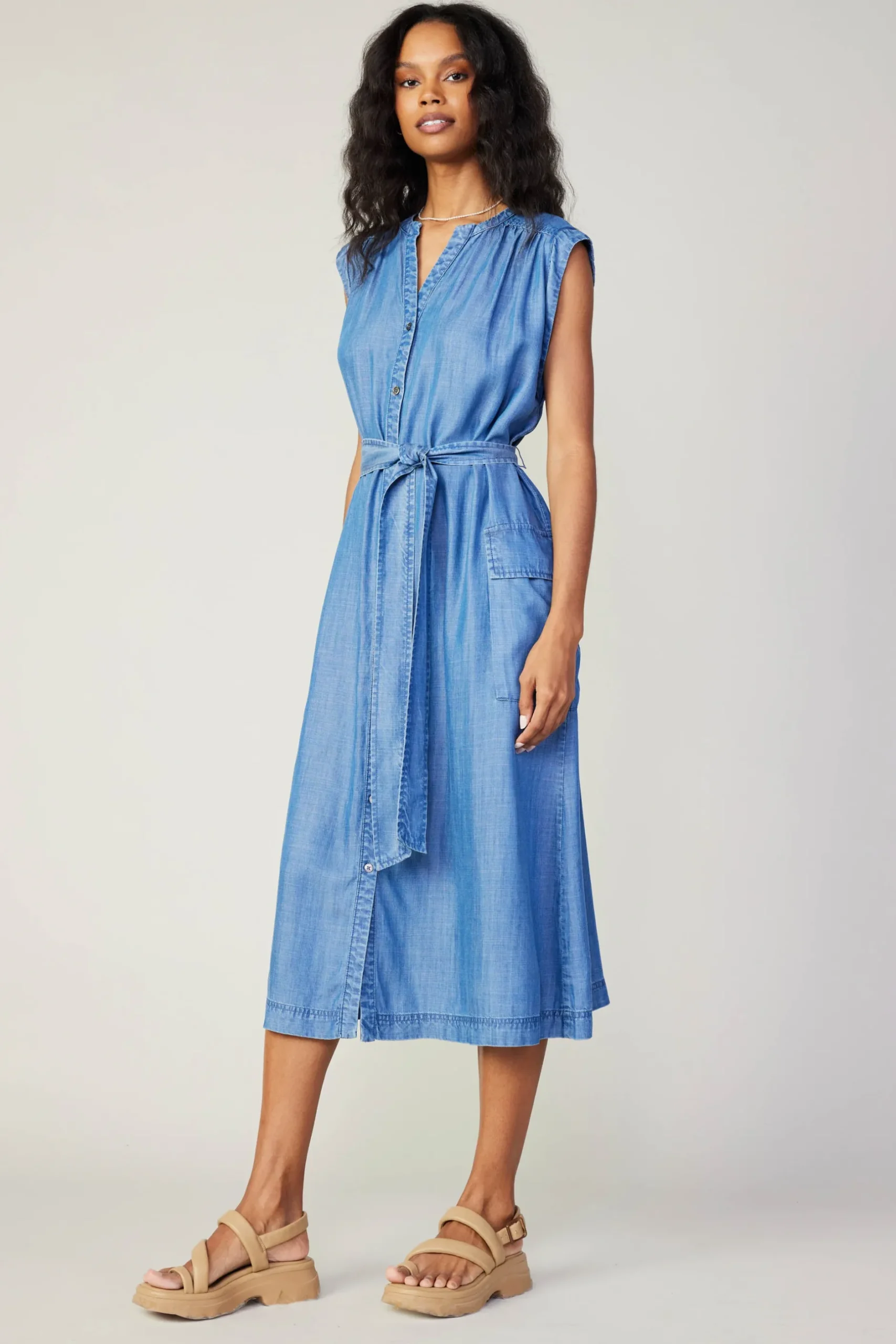 Midi Dresses-Current Air Buttondown Shirt Dress CHAMBRAY
