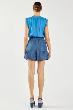 Shorts-Current Air Tiered Shorts CHAMBRAY