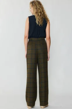 Pants-Current Air Checkered Wide Leg Pants OLIVE