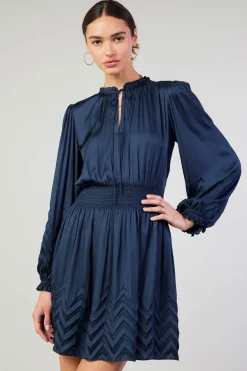 Mini Dresses-Current Air Chevron Pleat Mini Dress NAVY