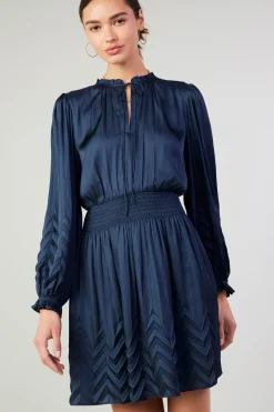 Mini Dresses-Current Air Chevron Pleat Mini Dress NAVY