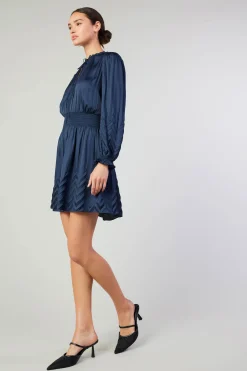 Mini Dresses-Current Air Chevron Pleat Mini Dress NAVY