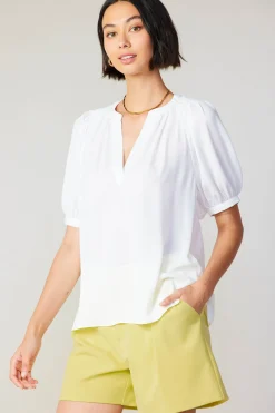 Short Sleeve Tops-Current Air Classic V Neck Blouse WHITE