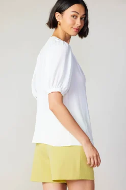 Short Sleeve Tops-Current Air Classic V Neck Blouse WHITE