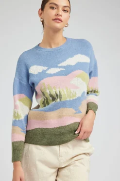 Knitwear|Sweaters-Current Air Cloudy Meadows Sweater BLUEMLT