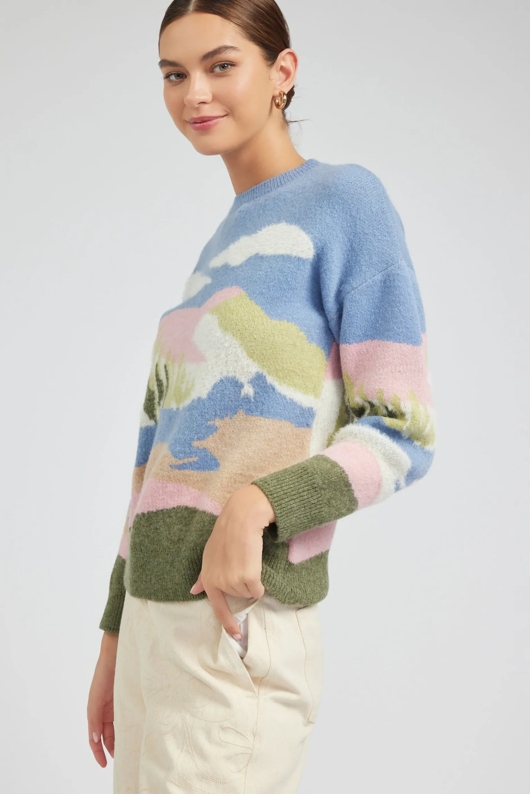 Knitwear|Sweaters-Current Air Cloudy Meadows Sweater BLUEMLT