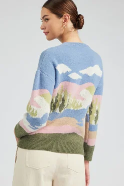 Knitwear|Sweaters-Current Air Cloudy Meadows Sweater BLUEMLT
