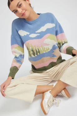 Knitwear|Sweaters-Current Air Cloudy Meadows Sweater BLUEMLT