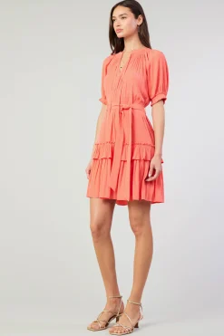 Mini Dresses-Current Air Coletta Smocked Yoke Mini Dress CORAL