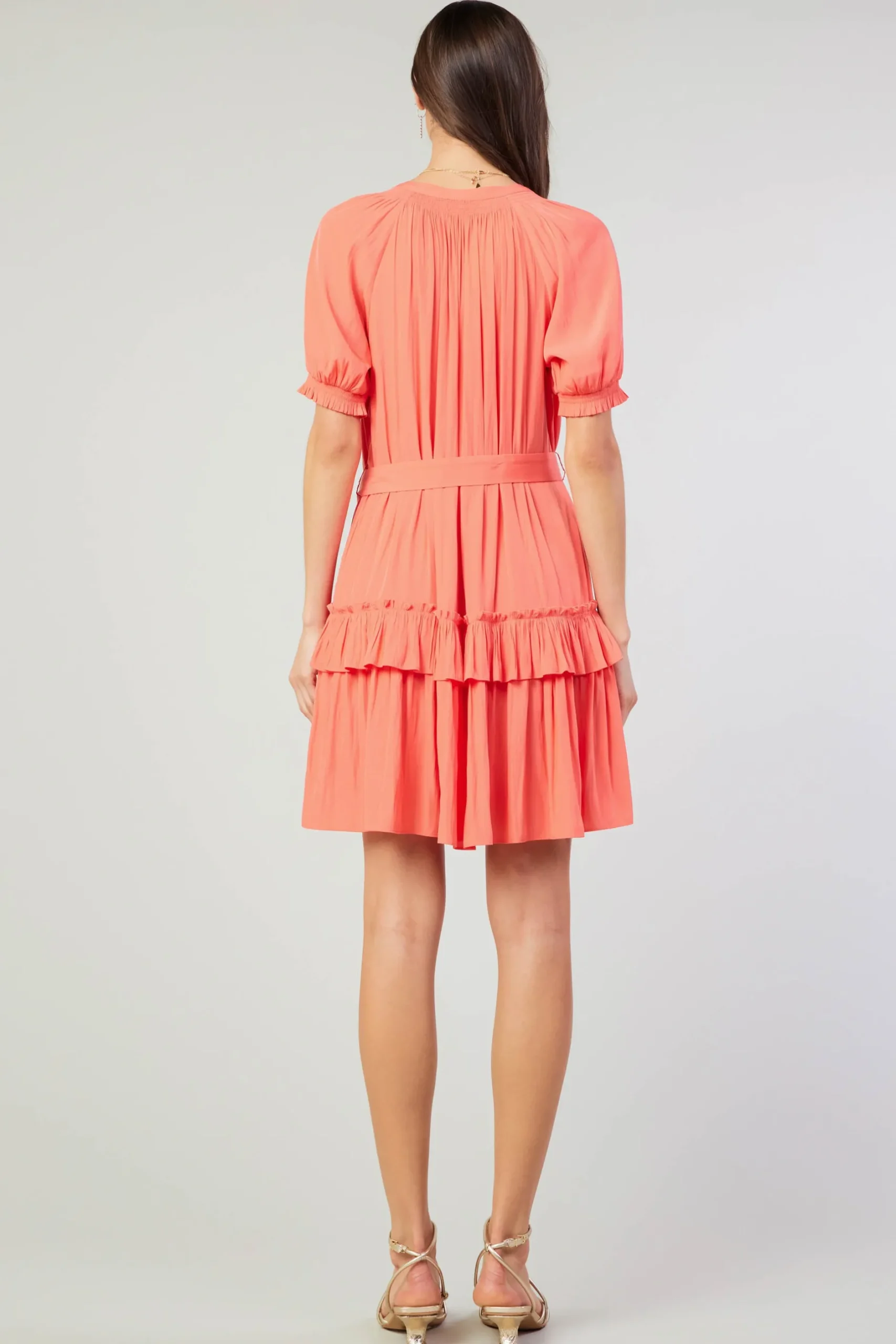 Mini Dresses-Current Air Coletta Smocked Yoke Mini Dress CORAL
