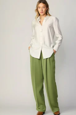 Long Sleeve Tops-Current Air Collared Button Down Shirt BONE