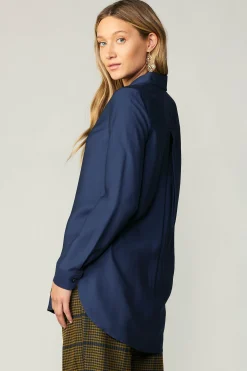 Long Sleeve Tops-Current Air Collared Button Down Shirt NAVY
