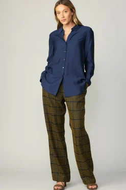 Long Sleeve Tops-Current Air Collared Button Down Shirt NAVY