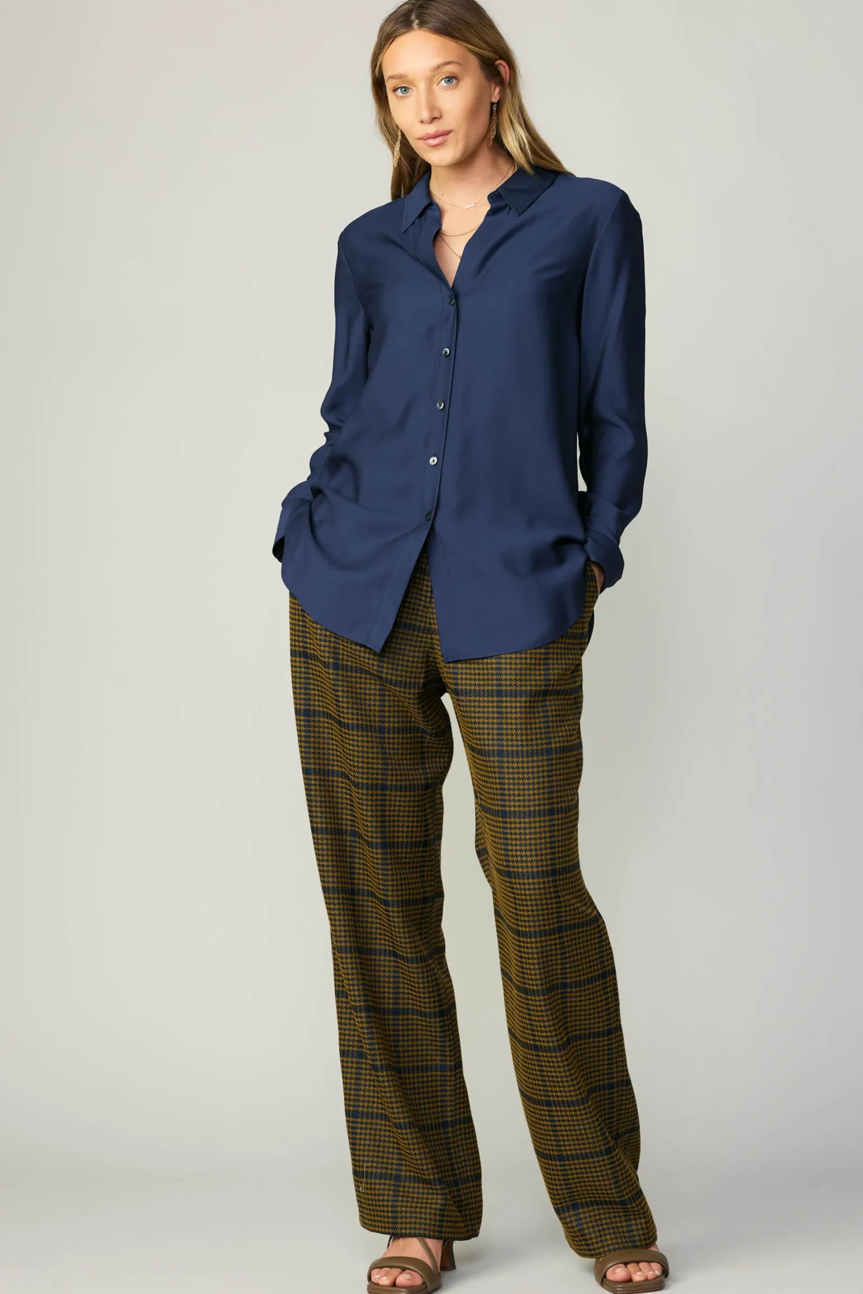 Long Sleeve Tops-Current Air Collared Button Down Shirt NAVY