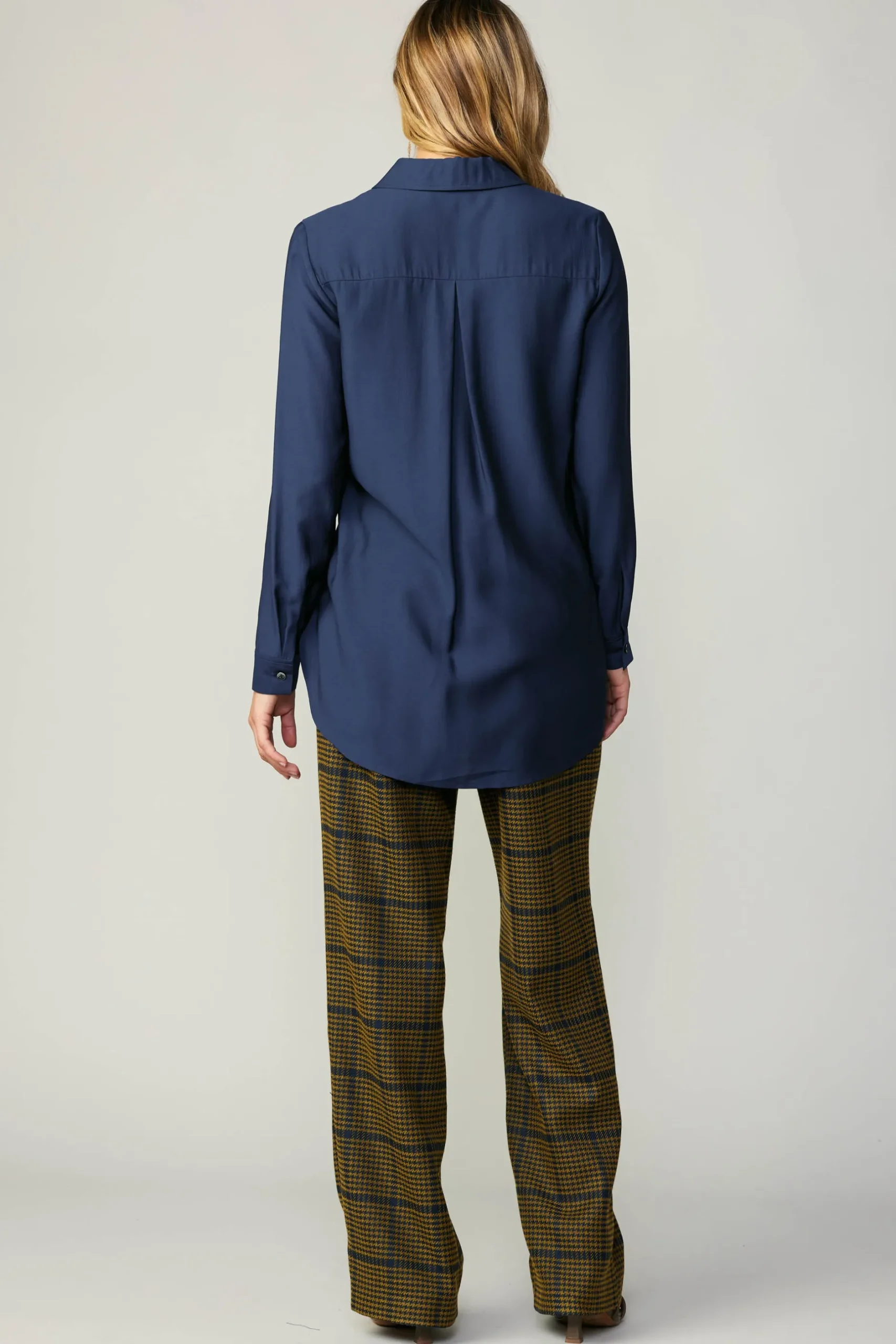 Long Sleeve Tops-Current Air Collared Button Down Shirt NAVY