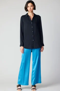 Long Sleeve Tops-Current Air Collared Buttondown Shirt BLACK