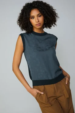 Sleeveless Tops|Sweaters-Current Air Contrast Crewneck Top MIDNIGHTNAVY