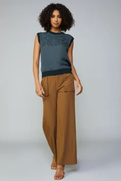 Sleeveless Tops|Sweaters-Current Air Contrast Crewneck Top MIDNIGHTNAVY