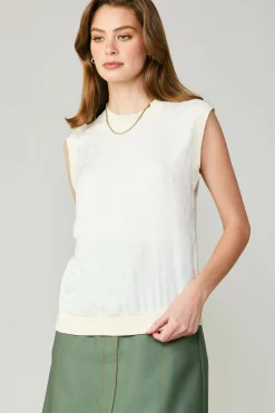 Sleeveless Tops|Sweaters-Current Air Contrast Crewneck Top ECRU