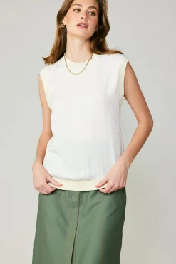 Sleeveless Tops|Sweaters-Current Air Contrast Crewneck Top ECRU